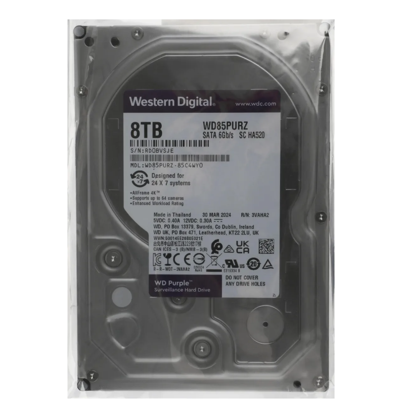 Жесткий диск WD85PURZ SATA3 8Tb Purple 5640 256Mb Western Digital (WD)